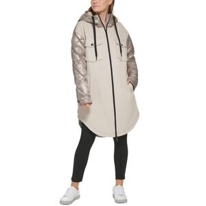 CK Jeans Women's Mixed‎ Media Puffer Jacket - Khaki - Size S